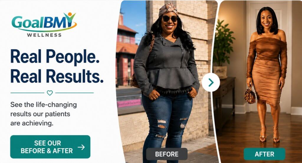 Before and After Tirzepatide and Semaglutide results - GoalBMI Wellness