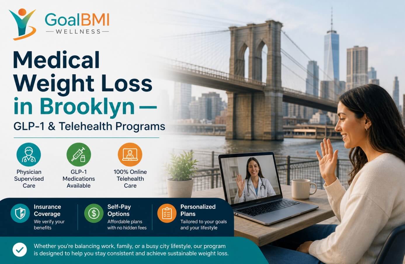 Medical weight loss in Brooklyn, NY with GLP-1 and GIP medications like semaglutide and tirzepatide. Telehealth care, insurance coverage options, and affordable self-pay programs available.