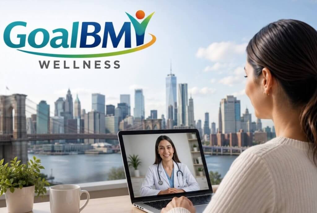 Semaglutide weight loss telehealth consultation in New York with GoalBMI Wellness featuring GLP-1 treatment, insurance verification, and self-pay options.