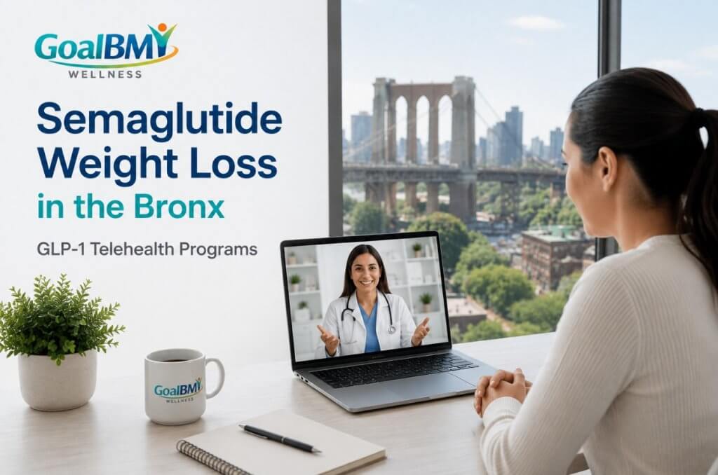 Semaglutide weight loss telehealth consultation in the Bronx with GoalBMI Wellness featuring GLP-1 treatment, insurance verification, and self-pay options.