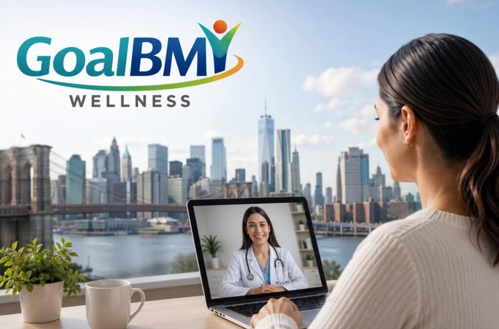 Tirzepatide weight loss telehealth consultation in Queens with GoalBMI Wellness featuring GLP-1/GIP treatment, insurance verification, and self-pay options.