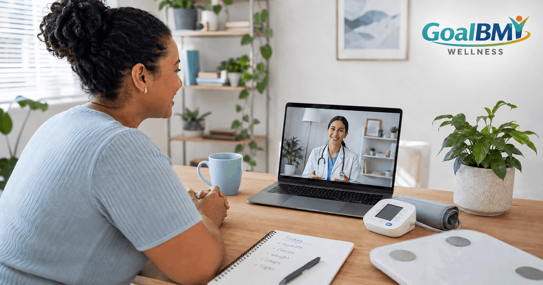 Patient having a GoalBMI Wellness telehealth appointment about weight regain after stopping tirzepatide.