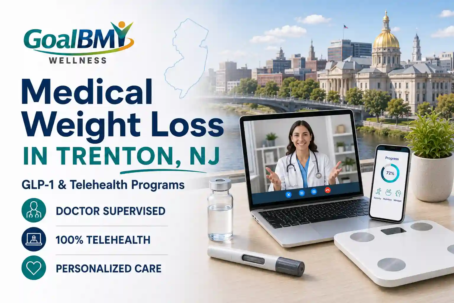 GoalBMI Wellness telehealth medical weight loss consultation in Trenton, New Jersey from home