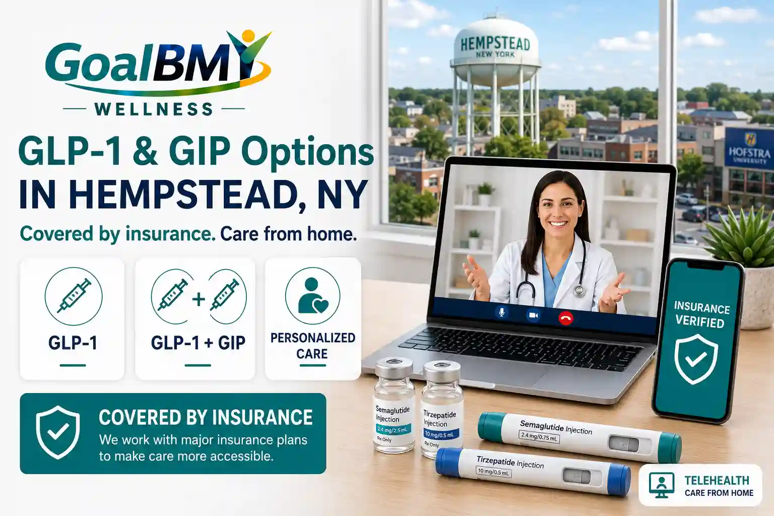 GoalBMI Wellness GLP-1 and GIP weight loss options in Hempstead with insurance coverage and telehealth care